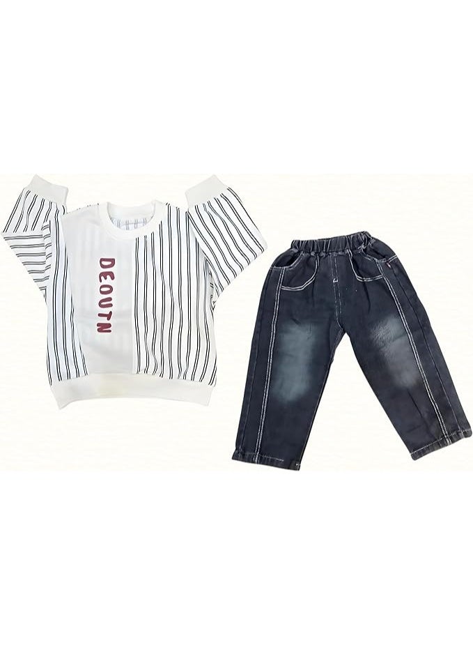 MINIIMODZ MINII MODZ DEOUTN Name Print Stripes Design Pant & Full Sleeve Shirt Set for Boys | Pant Top Set for Boy | Best Gift for Diwali & Festivals - Image 2